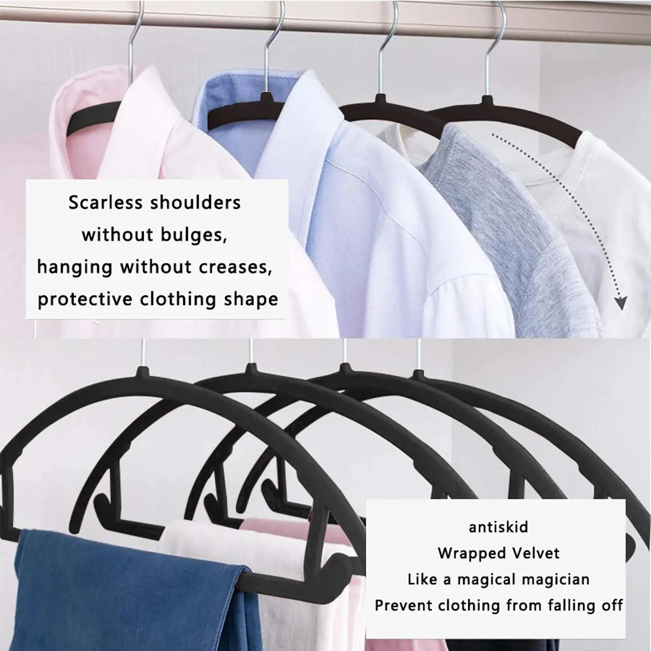 Velvet hangers set by Simples Market, 10/20 pcs, black/beige/grey, non-slip and shoulder-safe.