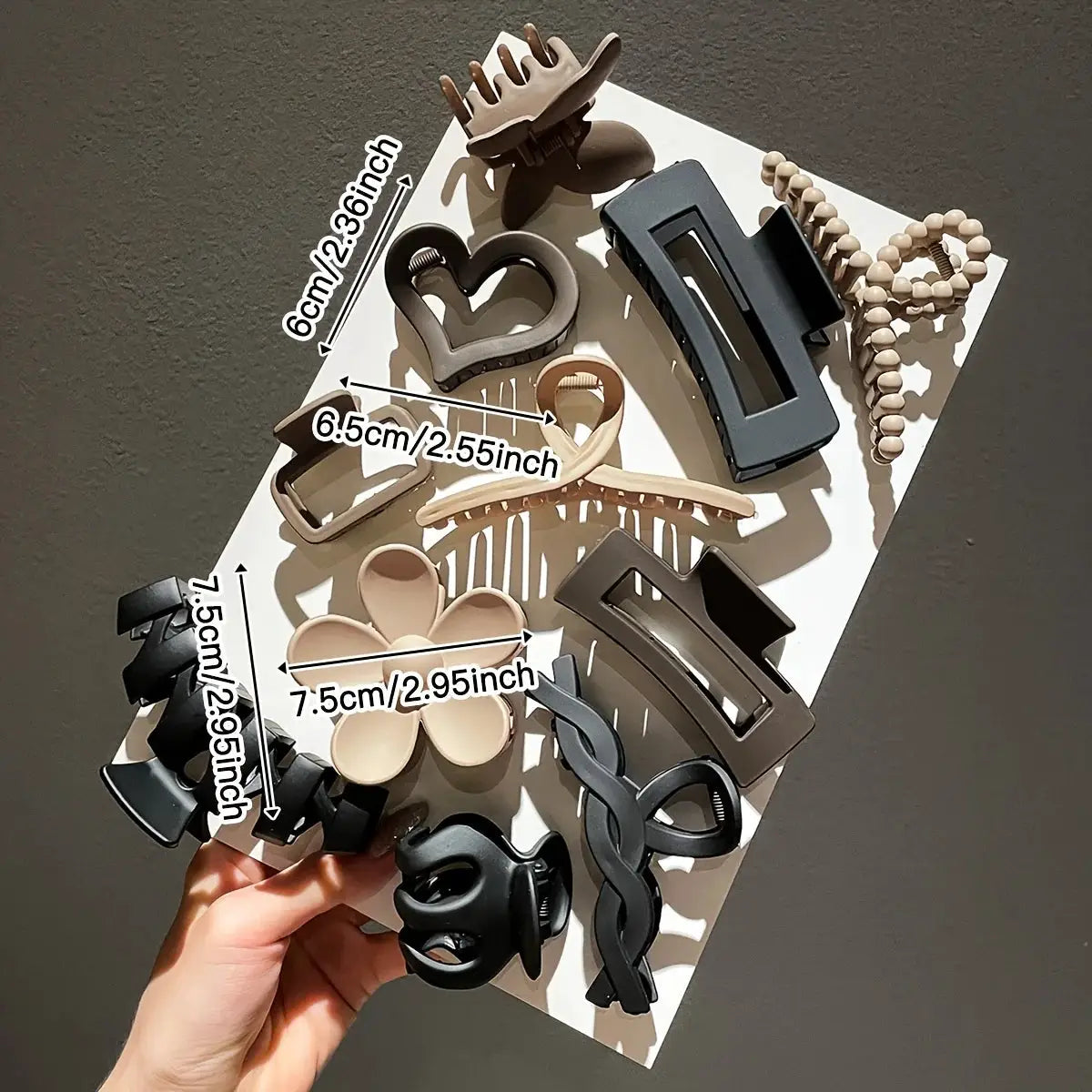 LuxClip 11 Piece High End Frosted Hair Claw Clip Set For All Hair Types Durable Plastic Secure Hold