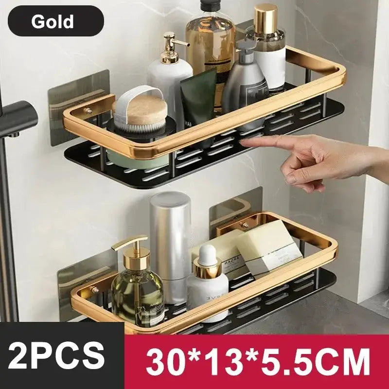 Two-tier bathroom shower shelf organizer, gold aluminum, 2-piece set by Simples Market