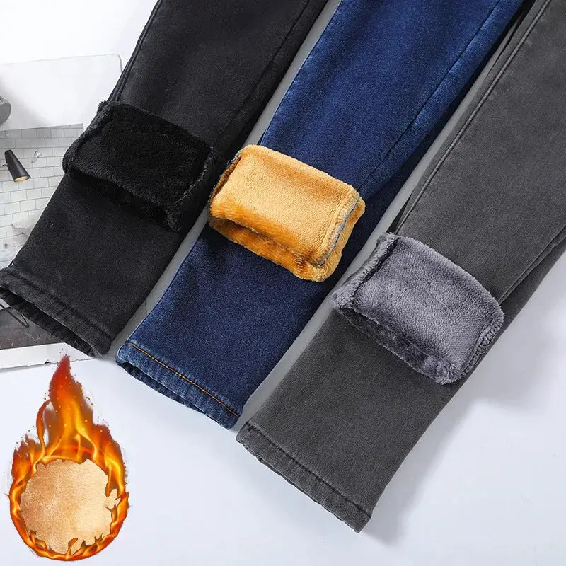 Women Thermal Skinny Jeans With Plush Lining Warm Winter Denim Pants