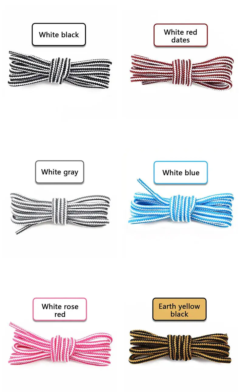 Round cotton striped shoelaces by Simples Market; double-color laces in 8 color options for boots and sneakers