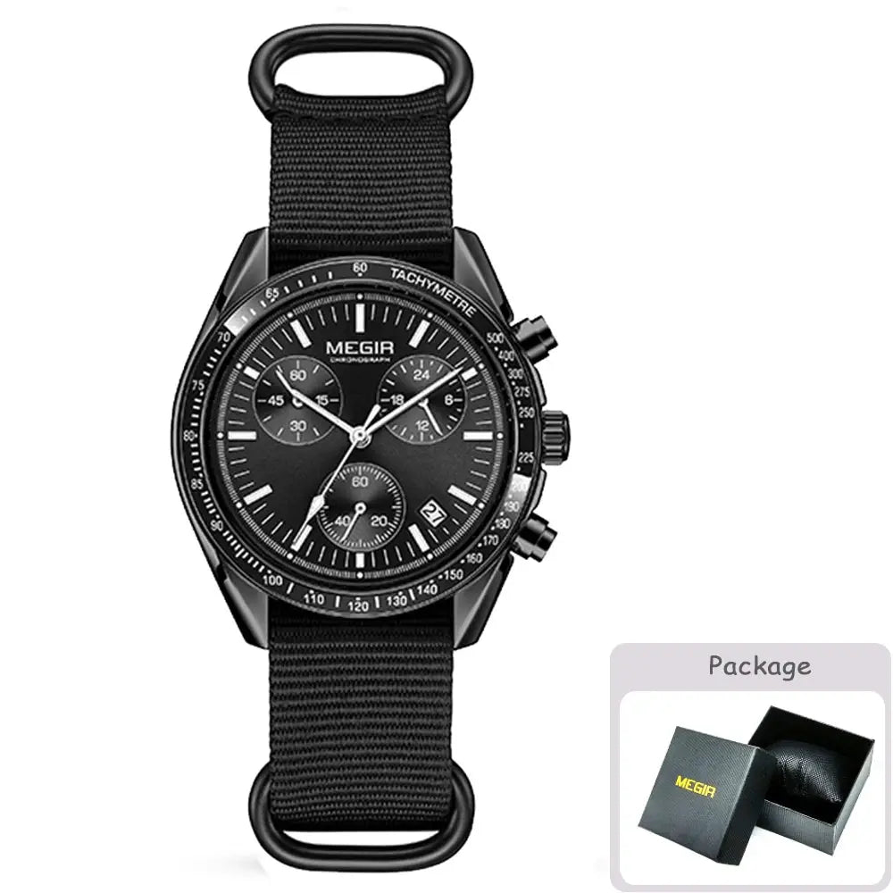 Megir Quartz Chronograph Watch Waterproof Sport Wristwatch With Nylon Strap Luminous Pointers And Date