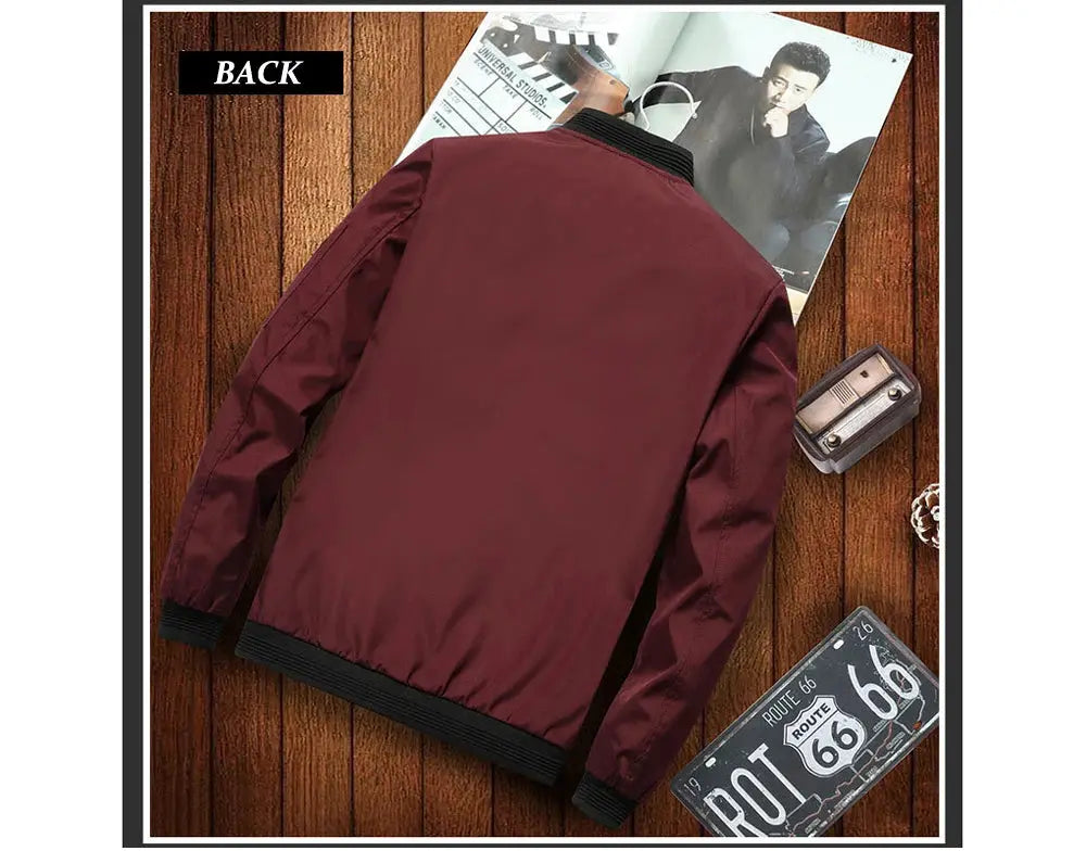 Simples Market men's burgundy windbreaker jacket, lightweight zip-up with pockets.
