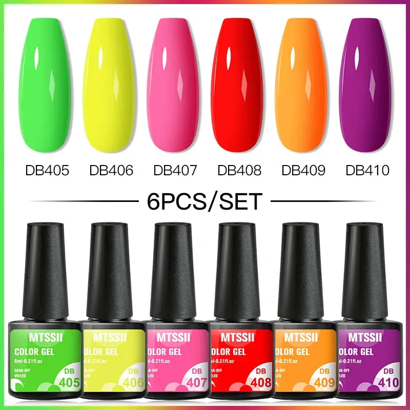 Simples Market 6-piece gel nail polish set in assorted colors (DB405–DB410) for UV/LED soak-off manicure