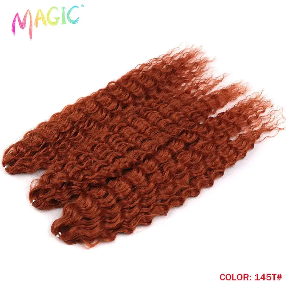 Magic Ariel Curl water wave twist crochet hair extensions, deep red-brown ombre, 22-inch, 3 bundles
