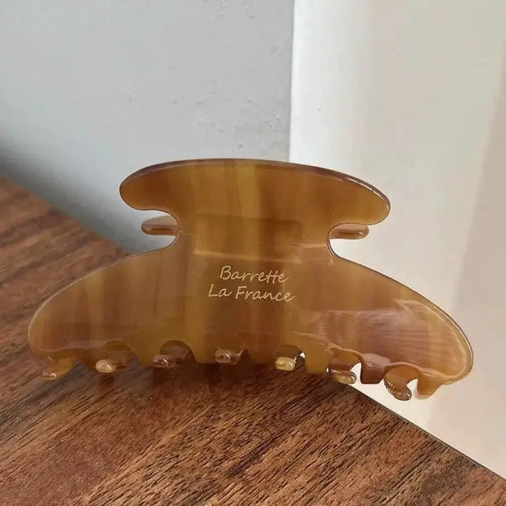 ChicWood Vintage French Hair Clip Two Tone Wood Grain and Marbled Design for All Day Hold