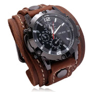 Rogue Punk Style Mens Quartz Watch With Wide Genuine Cowhide Leather Strap And Luminous Dial