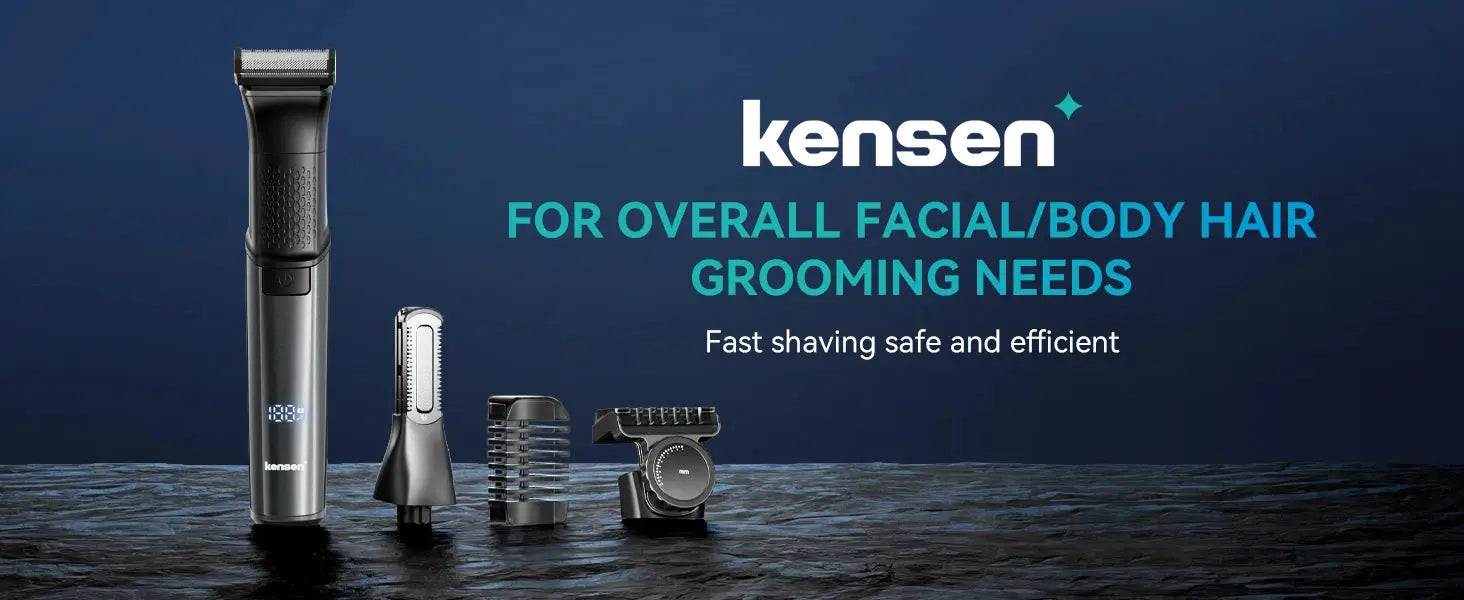 Kensen S15 electric trimmer five-piece black set with dual-sided blade, IPX6 waterproof, 2-in-1 beard/body grooming