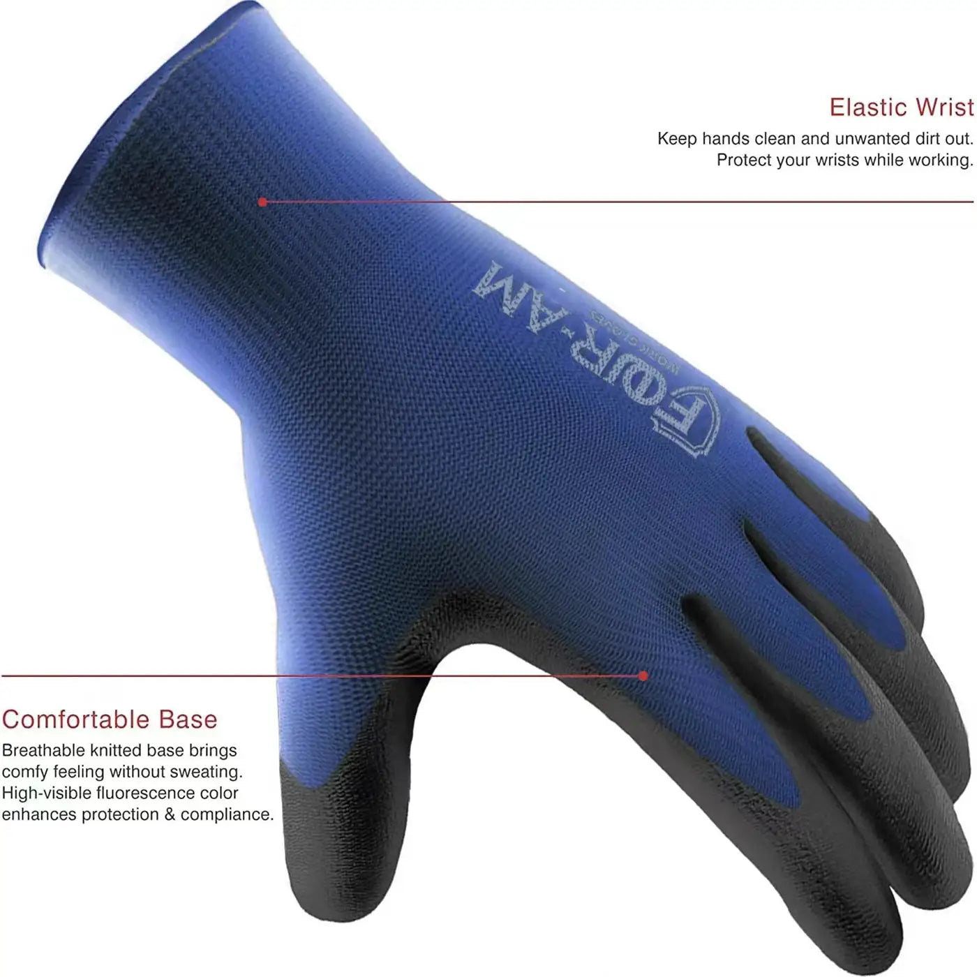 12 Pairs Ultra Thin PU Coated Work Gloves With Nylon Shell Knit Wrist Cuff For Superior Grip And Dexterity