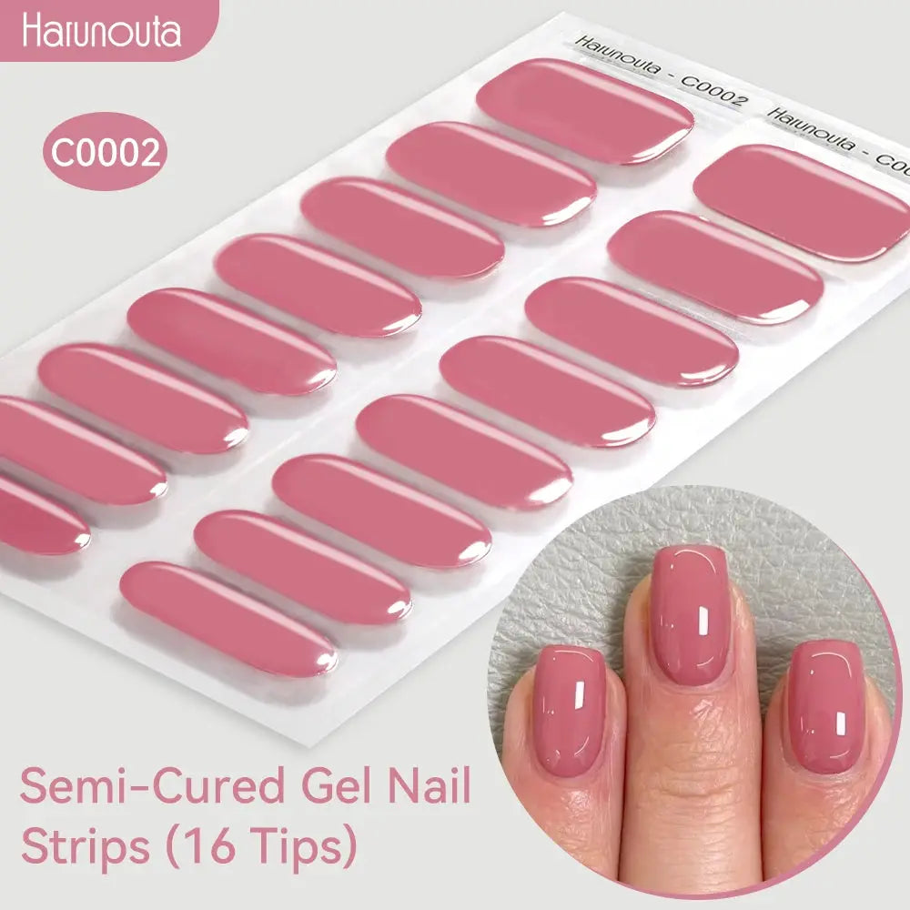 Semi-Cured Gel Nail Strips (16 tips), pink mauve glossy gradient, Harunouta C0002