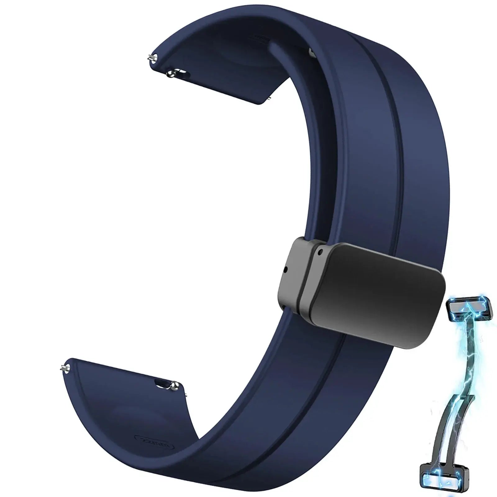 Blue silicone watch strap with magnetic buckle for Samsung Galaxy watches and Huawei GT, 20/22mm