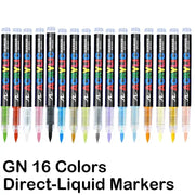 GUANGNA 16-color direct-liquid acrylic paint marker set with black barrels and color-coded caps