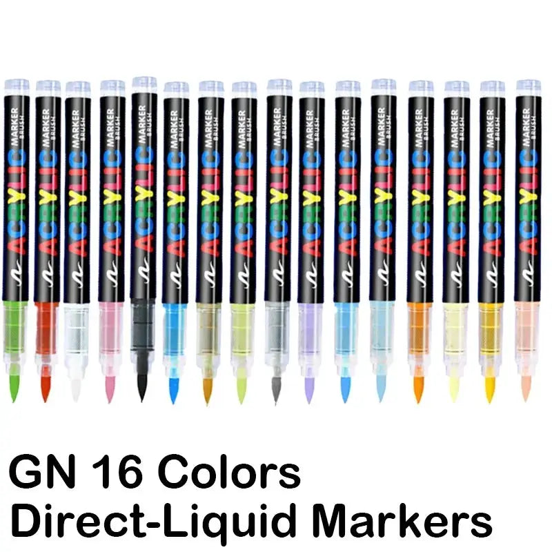 GUANGNA 16-color direct-liquid acrylic paint marker set with black barrels and color-coded caps