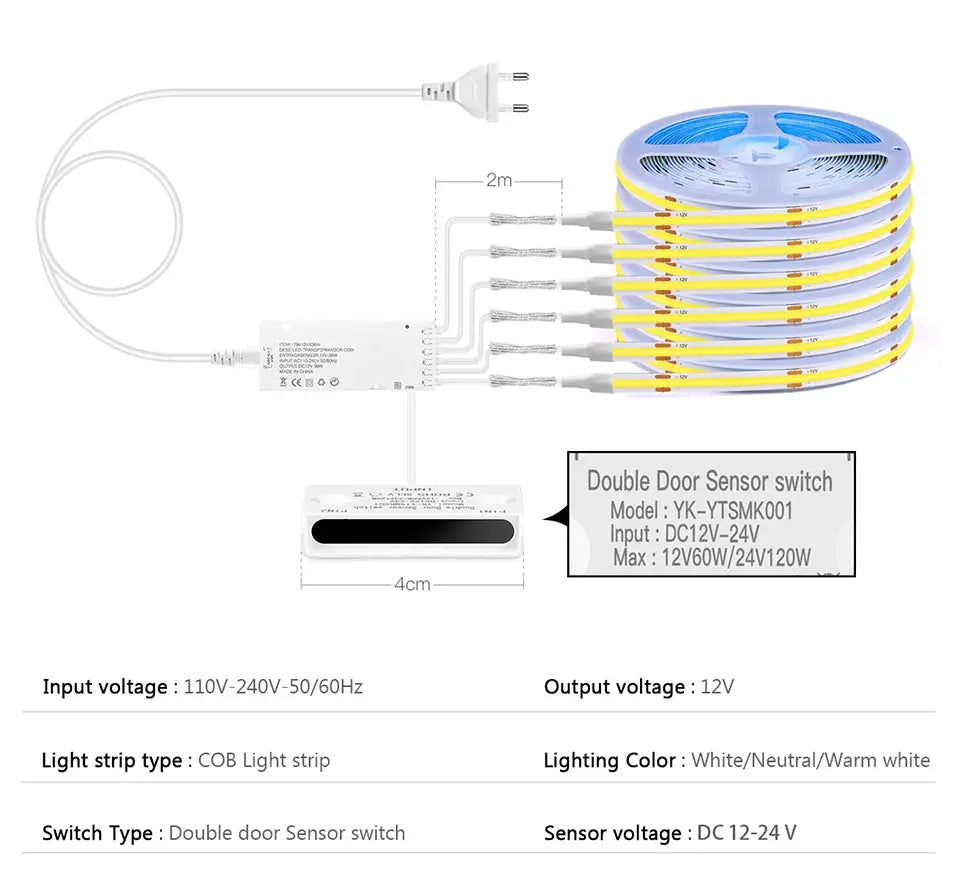 Simples Market smart door proximity sensor LED under-cabinet light kit with 8x white COB LED strips and controller