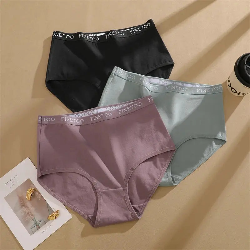 Simples Market 4-pack cotton high-waist women's underwear, seamless with elastic waistband; black, mauve, sage green, gray.