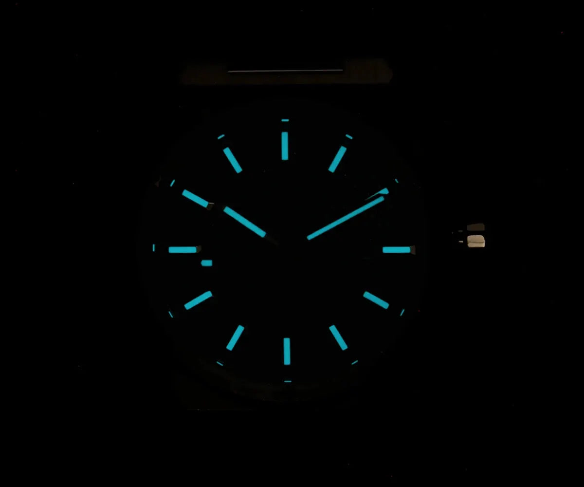 Cronos New Rhombus Perlage 39mm skeleton dial automatic watch with cyan luminous markers