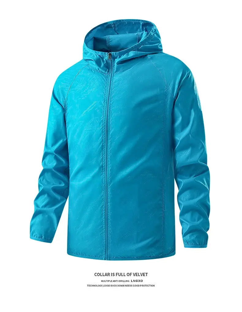 LNGXO unisex waterproof hiking jacket with hood in teal blue