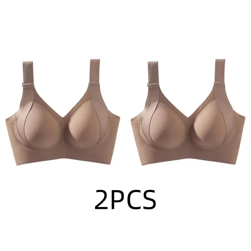 Beige seamless wireless bras, 2-pack, pull-up anti-sagging design
