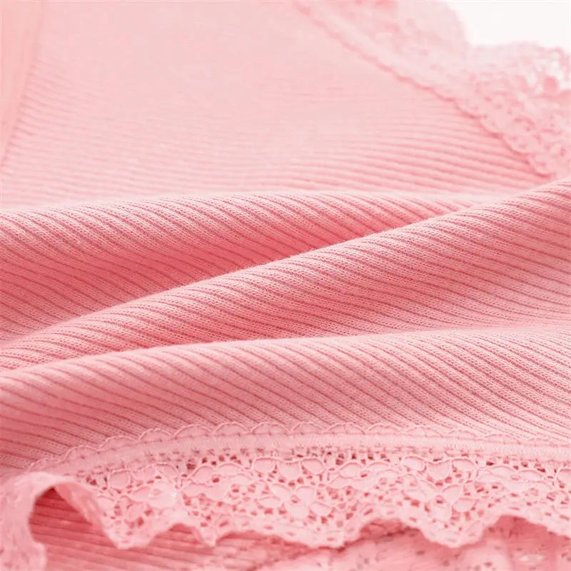 2-pack pink cotton panties for women with lace trim, low-waist Brazilian briefs by Simples Market