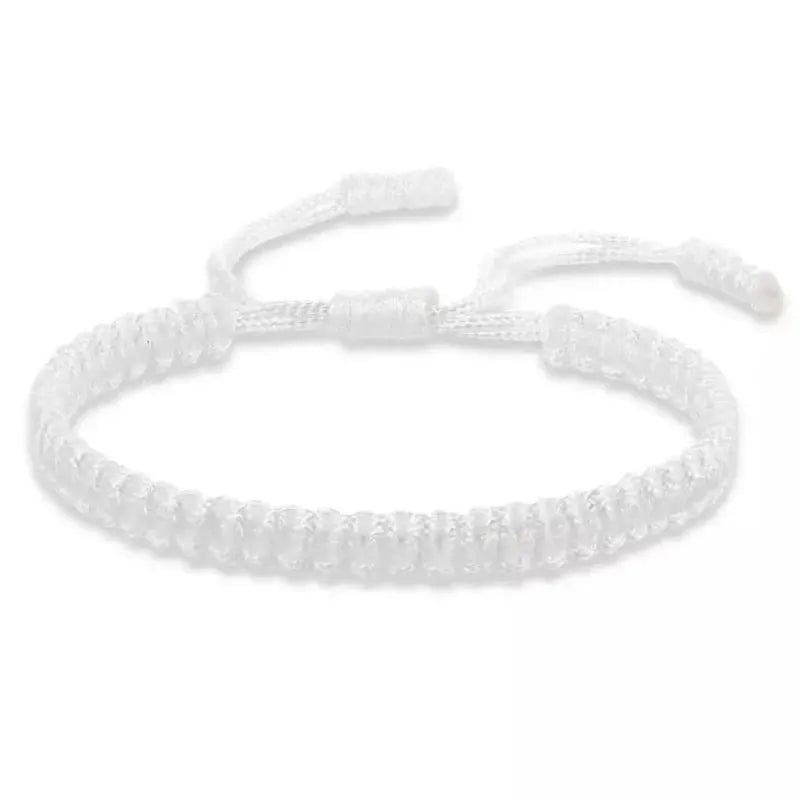 Handmade white braided string bracelet with adjustable sliding knot
