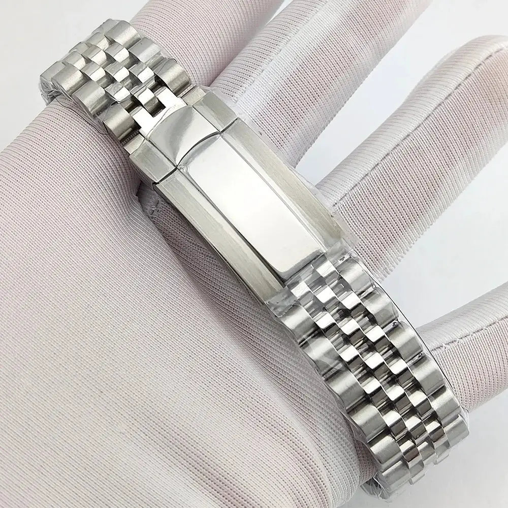Watch bracelet in silver-tone stainless steel with Jubilee-style links and deployment clasp