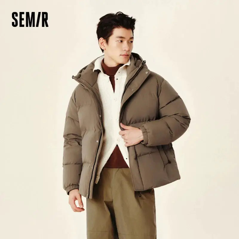 Semir men's taupe down jacket, waterproof windproof puffer coat with SEM/R logo