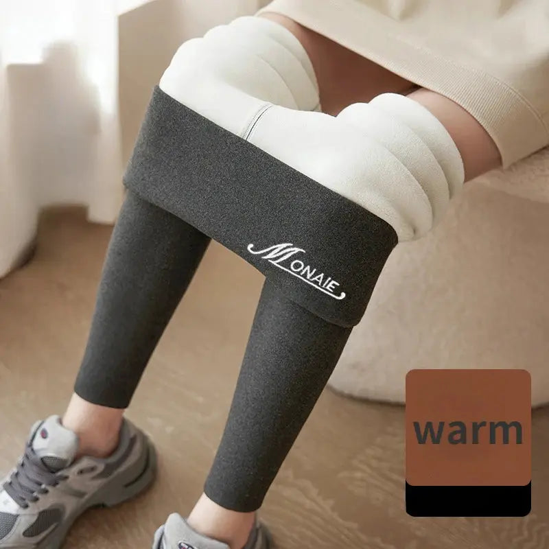 Winter cashmere leggings for women, dark charcoal high-waist with MONAIE logo