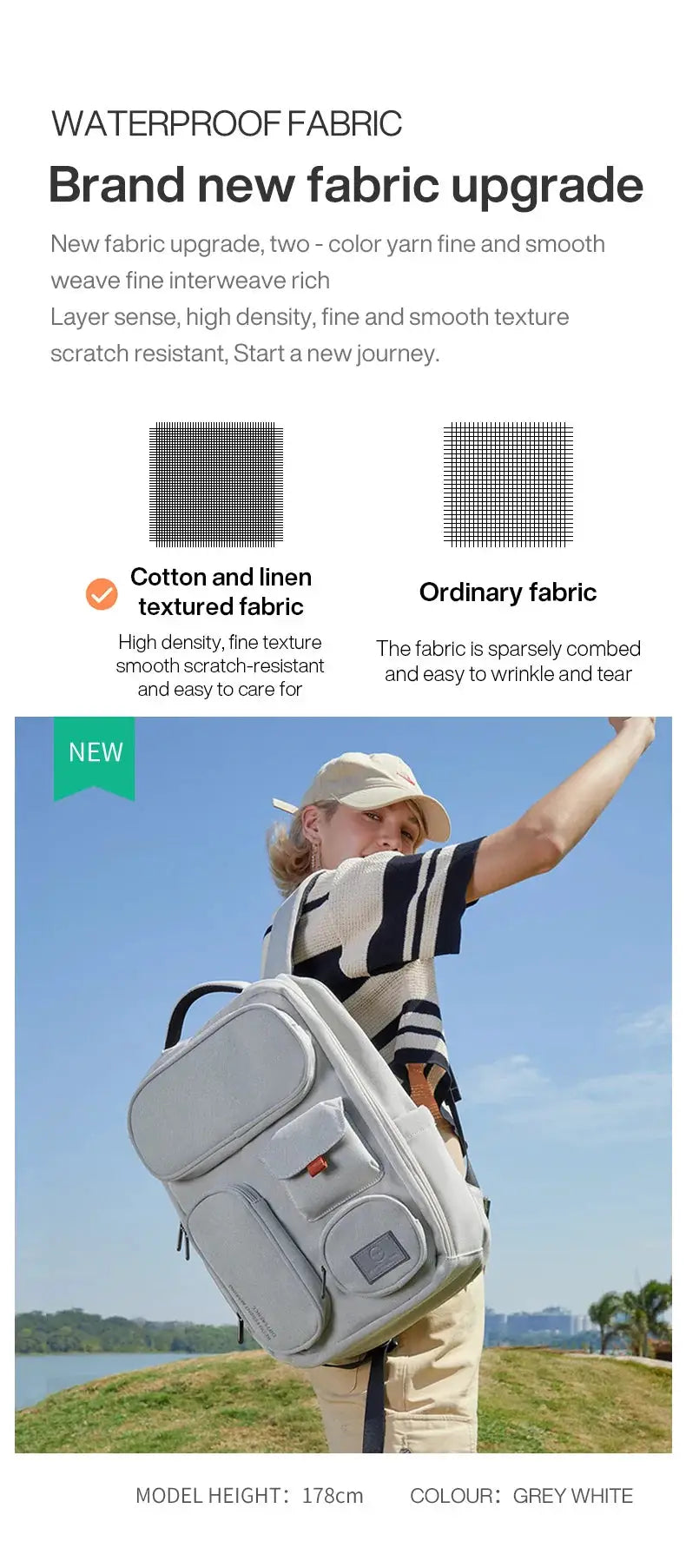 Mixi outdoor backpack by Simples Market, grey-white 18-inch waterproof travel bag with multiple pockets