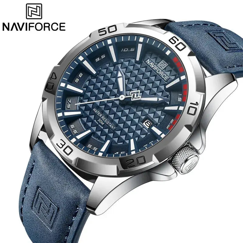 Naviforce Men Quartz Watch With Leather Strap Casual Sport Timepiece Water Resistant For Everyday Wear