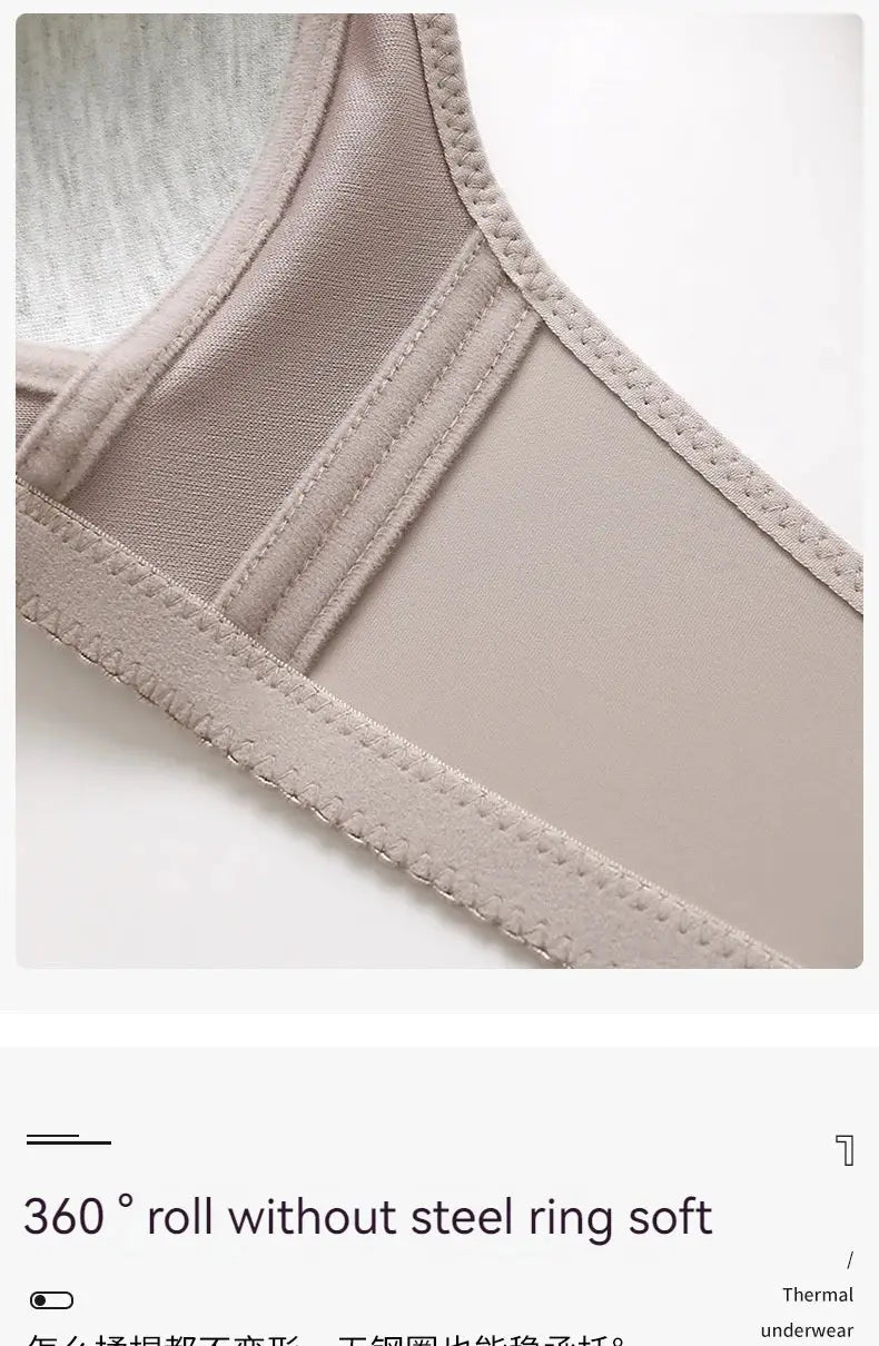 Simples Market beige non-magnetic thin-cup bra, large size, no underwire, breathable, gathered