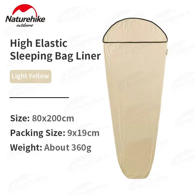 Naturehike sleeping bag liner, light yellow, ultralight camping gear, size 80x200cm