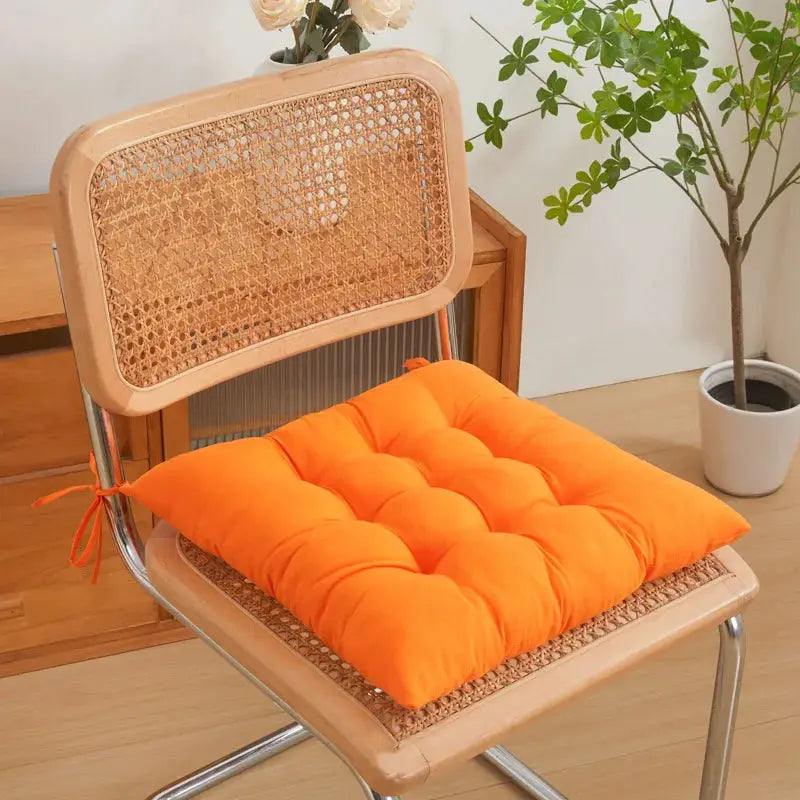 LMETJMA chair cushion for dining chairs, orange tufted fabric with ties