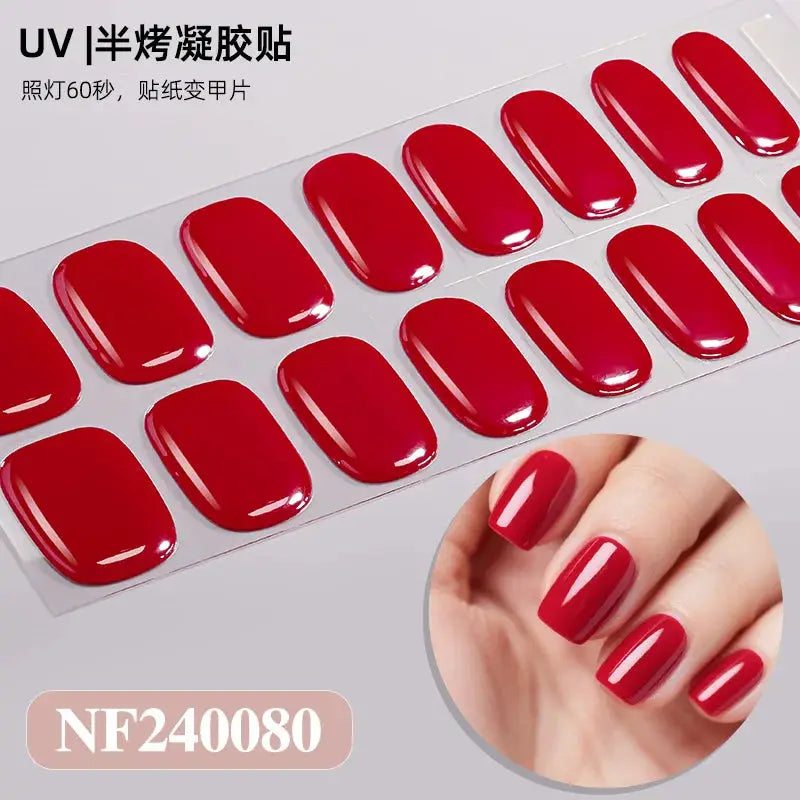 Gel nail wrap sheet set in red, full-cover tips (16/20/22) for UV lamp, Simples Market, glossy finish