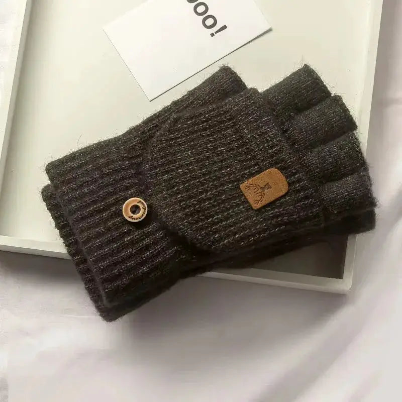 Knitted Fingerless Gloves Warm Winter Thickened Design Touch Screen Compatible For Men And Women
