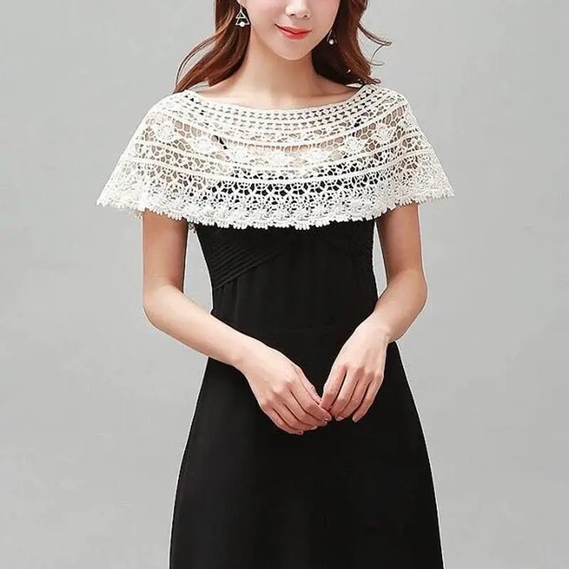 LunaFleur Sunflower Lace Knit Shawl Wrap For Bridal And Evening Wear Elegant Hollow Out Crochet Capelet