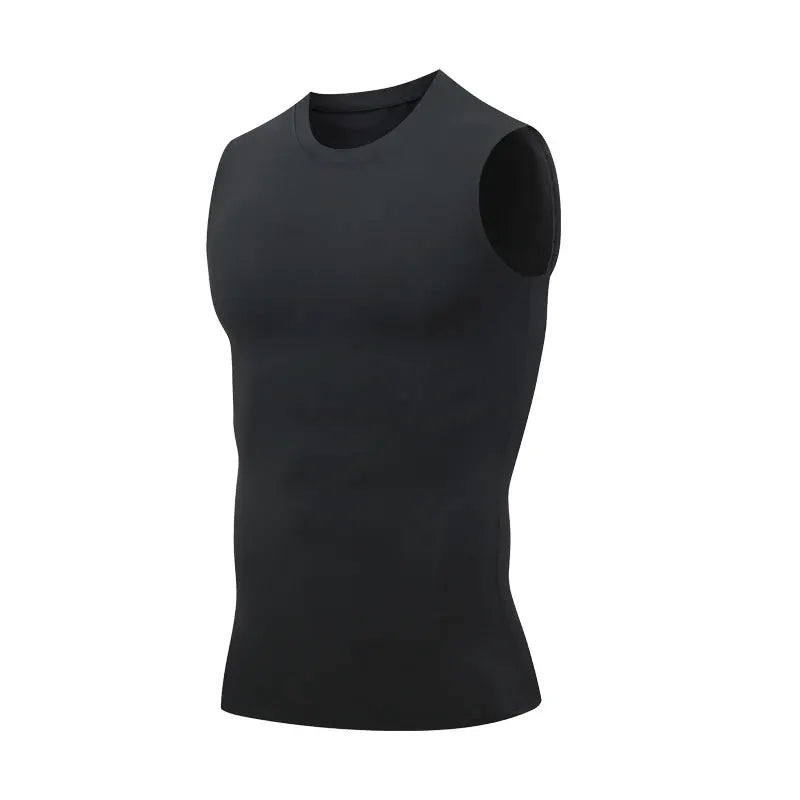 Men's black compression tank top by Simples Market, quick-dry sleeveless gym vest