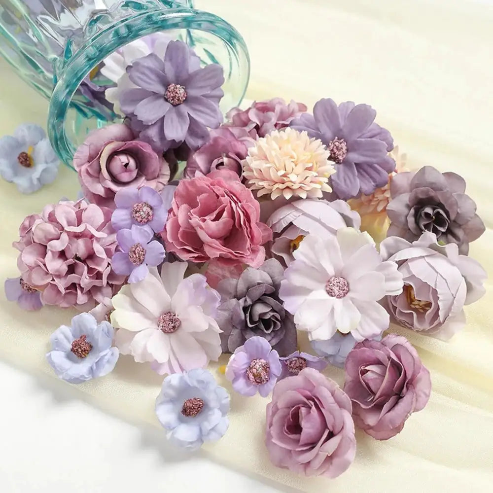20Pcs Silk Rose Artificial Flowers, 4cm heads in pastel pinks and lavenders for home decor, wedding, DIY crafts