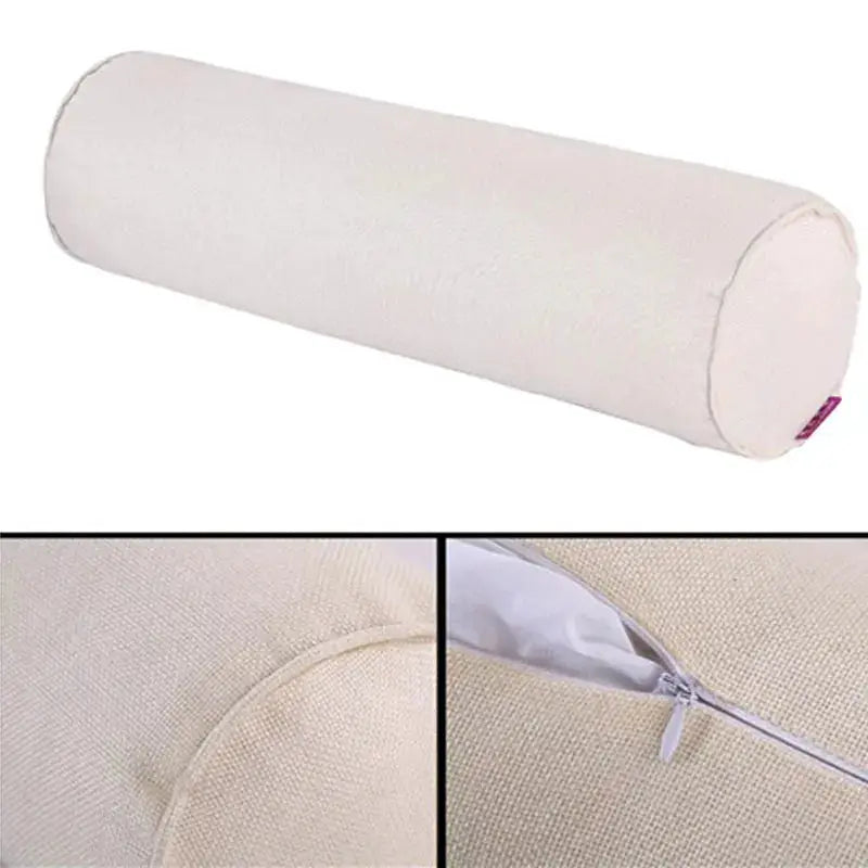 Cotton-linen cylindrical pillow case by Simples Market; beige long lumbar roll cover with zipper; no fill