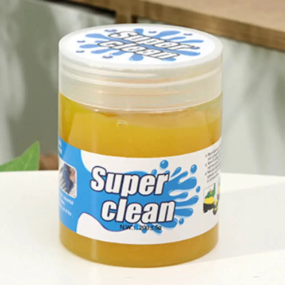 Super Clean cleaning gel jar with yellow gel by Simples Market for car and keyboard dust removal