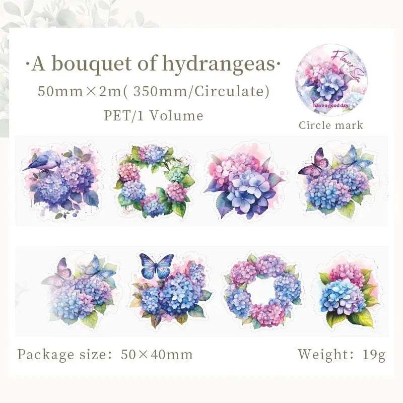 Mr.paper PET Washi Tape Flower Garden Series decorative tape set with hydrangea stickers (8 designs) by Simples Market