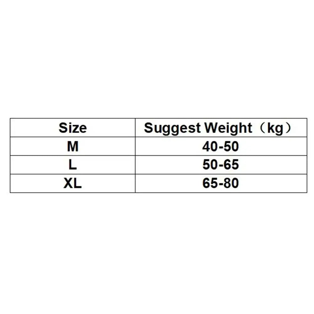 Simples Market leggings size chart with M/L/XL and suggested weights 40–50 kg, 50–65 kg, 65–80 kg for accurate sizing.