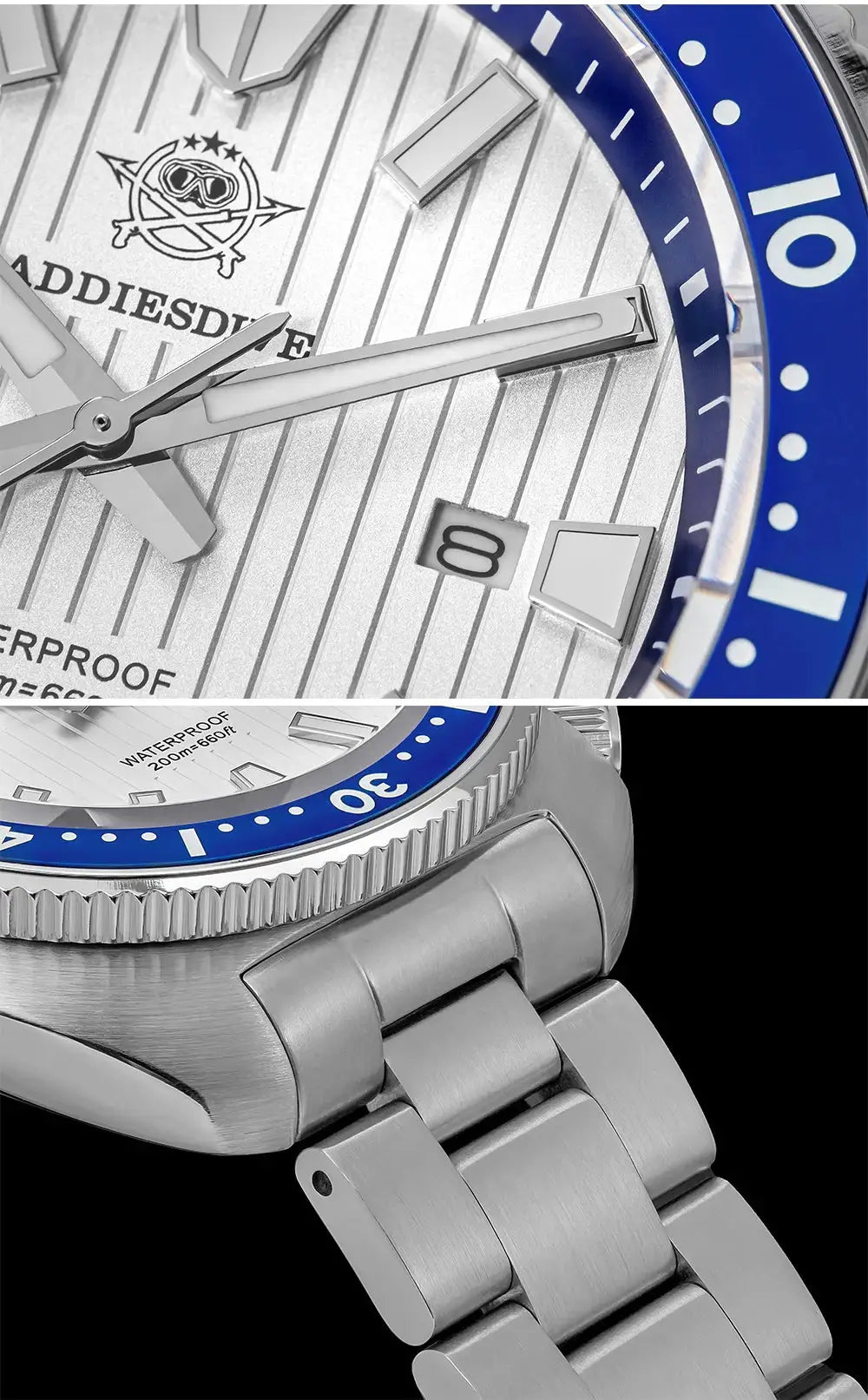 ADDIESDIVE Men's New Outdoor Quartz Watch 200M Diving BGW9 Super Blue Luminous Watch Sapphire Glass Men's Stainless Steel Watch