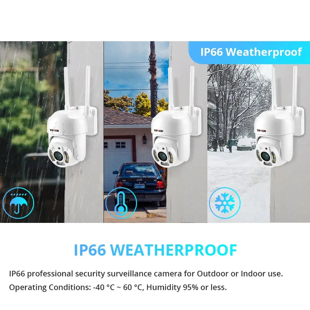 4MP PTZ WiFi outdoor IP66 security camera Simples Market (3-pack), white finish, 4x digital zoom