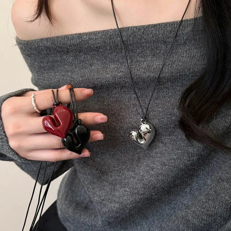 LATS Red Heart Pendant Necklace For Women Vintage 80s Aesthetic Charm Choker Love Inspired Jewelry