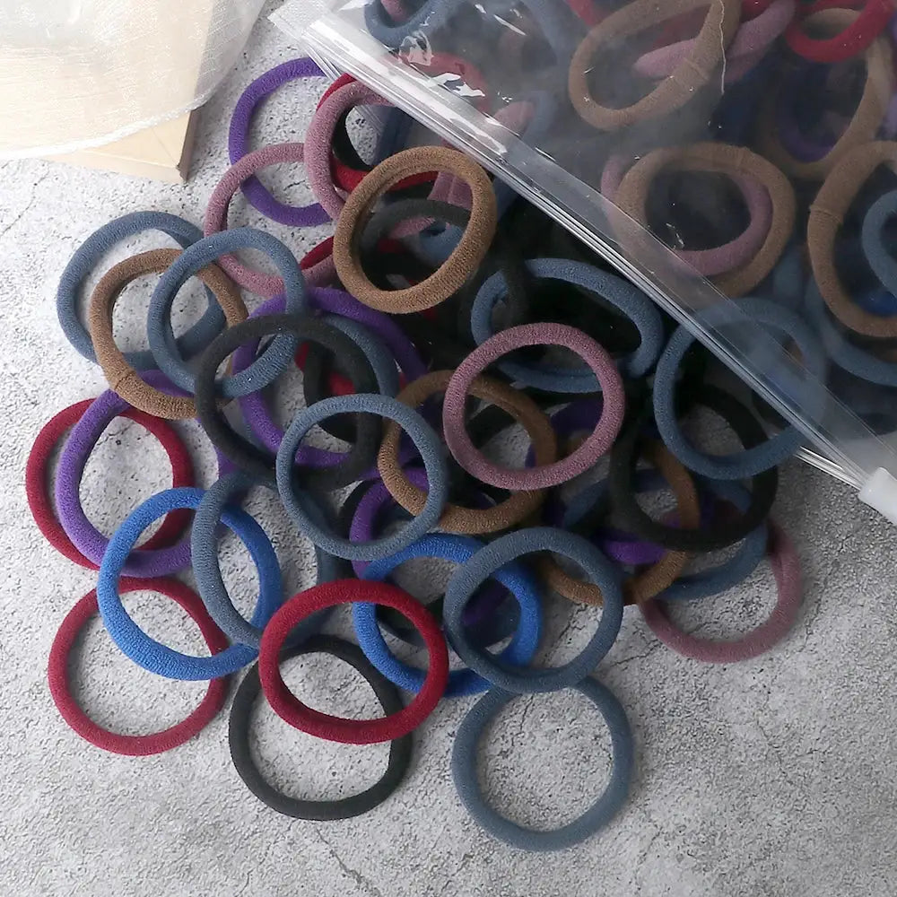 NovaHair 50 Pcs Mixed Colors Hair Bands 4 Cm Elastic Hair Ties Ponytail Holders Gentle Hold For Everyday Ponytails