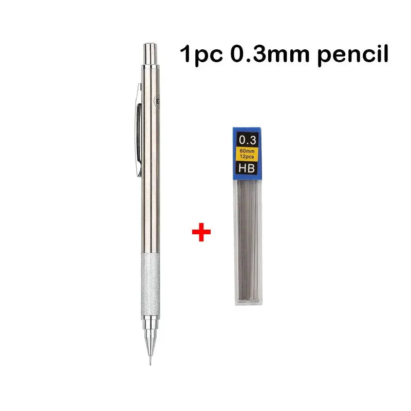Simples Market full-metal mechanical pencil with textured grip and 0.3mm HB lead pack