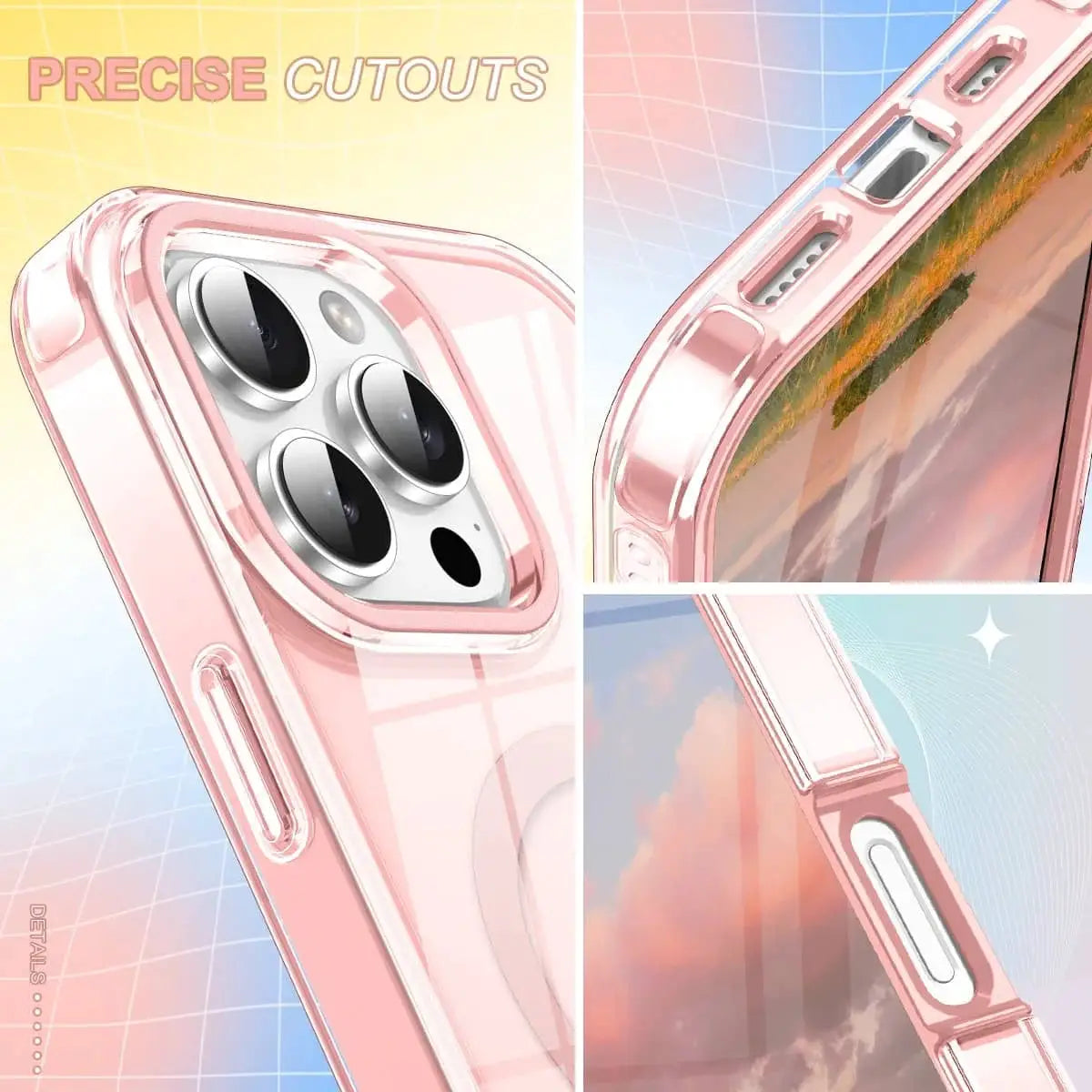 Simples Market pink transparent full-body shockproof iPhone case with magnetic built-in screen protector for 17/16e/15/14/13/12/11 Pro Max/Air