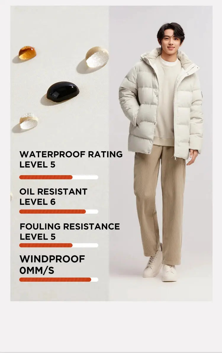 Semir men's down jacket, cream hooded mid-length puffer