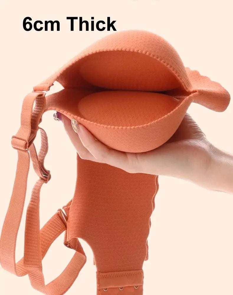 Extreme Push-Up Bra with 6cm thick padding in peach, wireless double-cup lift, soft fabric