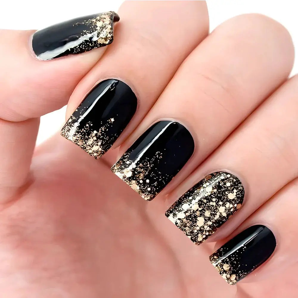 GlamNail Pro 24Pcs Short Square Coffin Press On Nails Set With Glue French Glitter Ballet Style